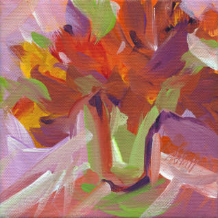 "Bouquet in Green Vase" - acrylic on canvas - 6"x6" ©Annette Ragone Hall