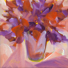 "Orange & Purple Bouquet" - acrylic on canvas - 6"x6" ©Annette Ragone Hall