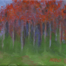 "Red Canopy"©Annette Ragone Hall - acrylic on canvas - 6" x 6"