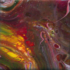 "Fiery" ©Annette Ragone Hall - acrylic on canvas - 6" x 6"